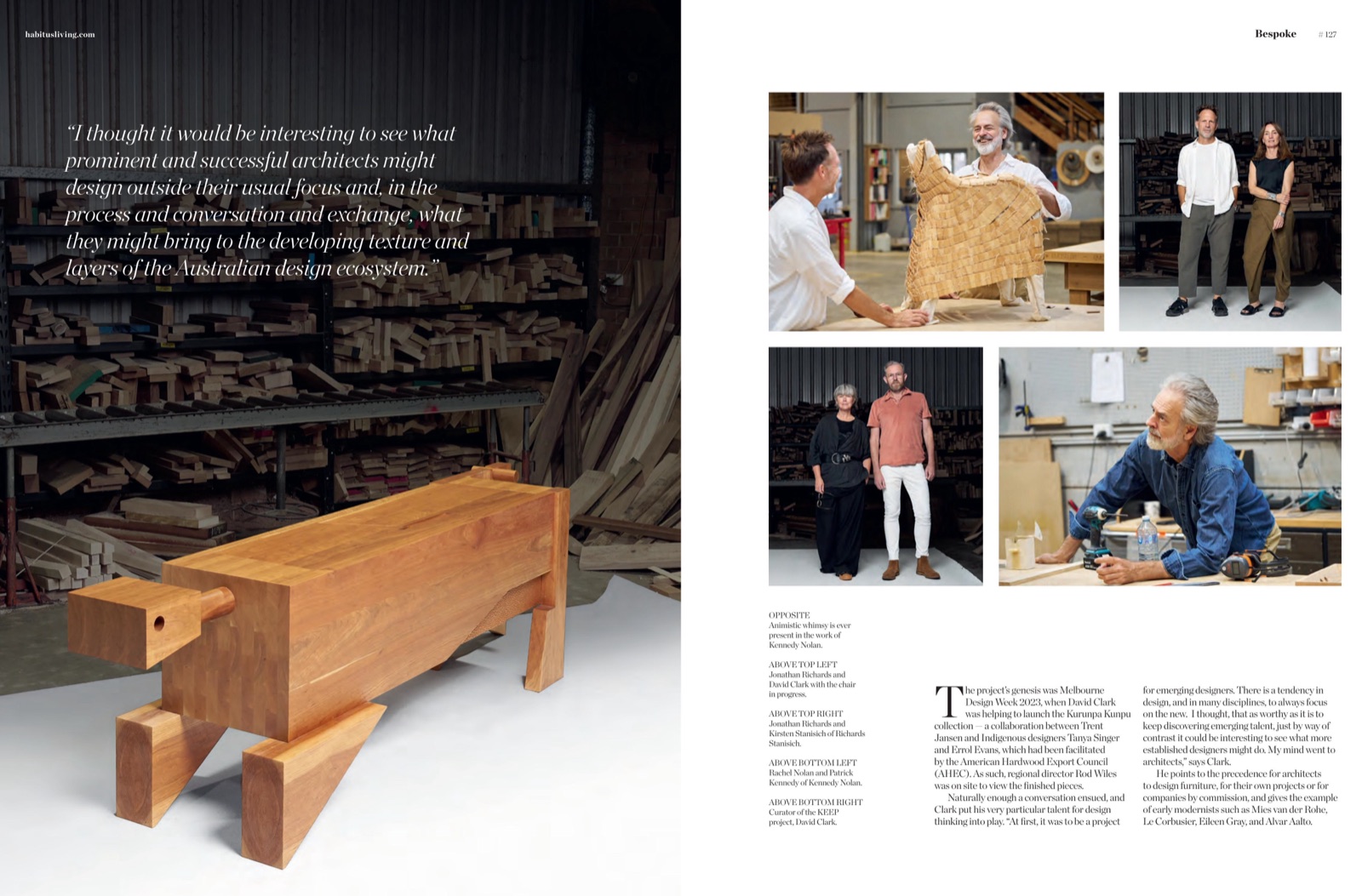 Habitus magazine issue 65 spread on the KEEP project, curated by David Clark and facilitated by the American Hardwood Export Council