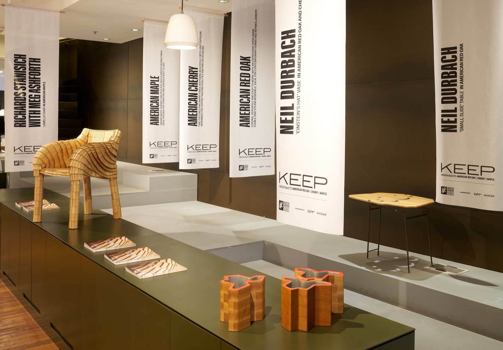 KEEP: Forever Objects exhibition for the American Hardwood Export Council and Cult, with furniture and objects in American red oak, cherry and maple